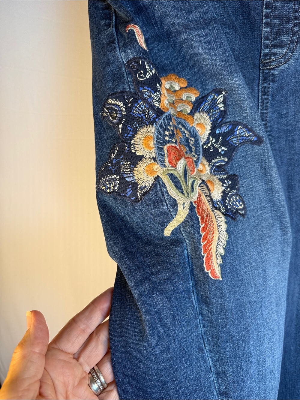 Chico's Dark Blue Embroidered Floral Embroidered Jeggings - Picture 5 of 9